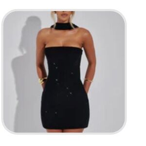 Oh Polly Black Sequin Strapless Bodycon Dress